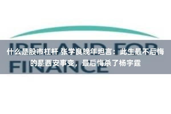 什么是股市杠杆 张学良晚年坦言：此生最不后悔的是西安事变，最后悔杀了杨宇霆