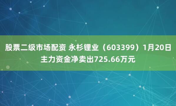 股票二级市场配资 永杉锂业（603399）1月20日主力资金净卖出725.66万元