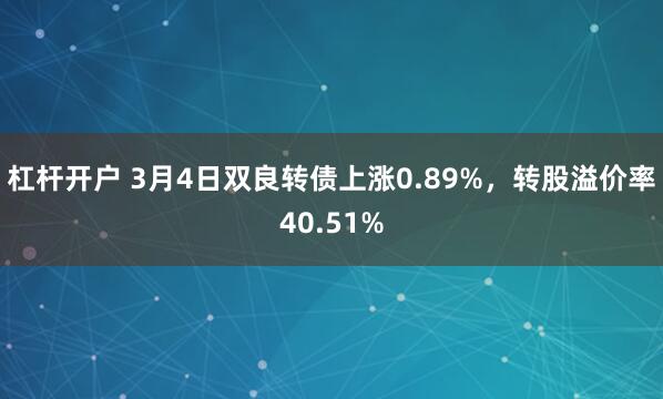 杠杆开户 3月4日双良转债上涨0.89%，转股溢价率40.51%